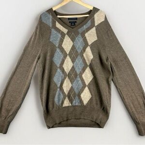 Banana Republic V-Neck Sweater - Brown and Blue Argyle